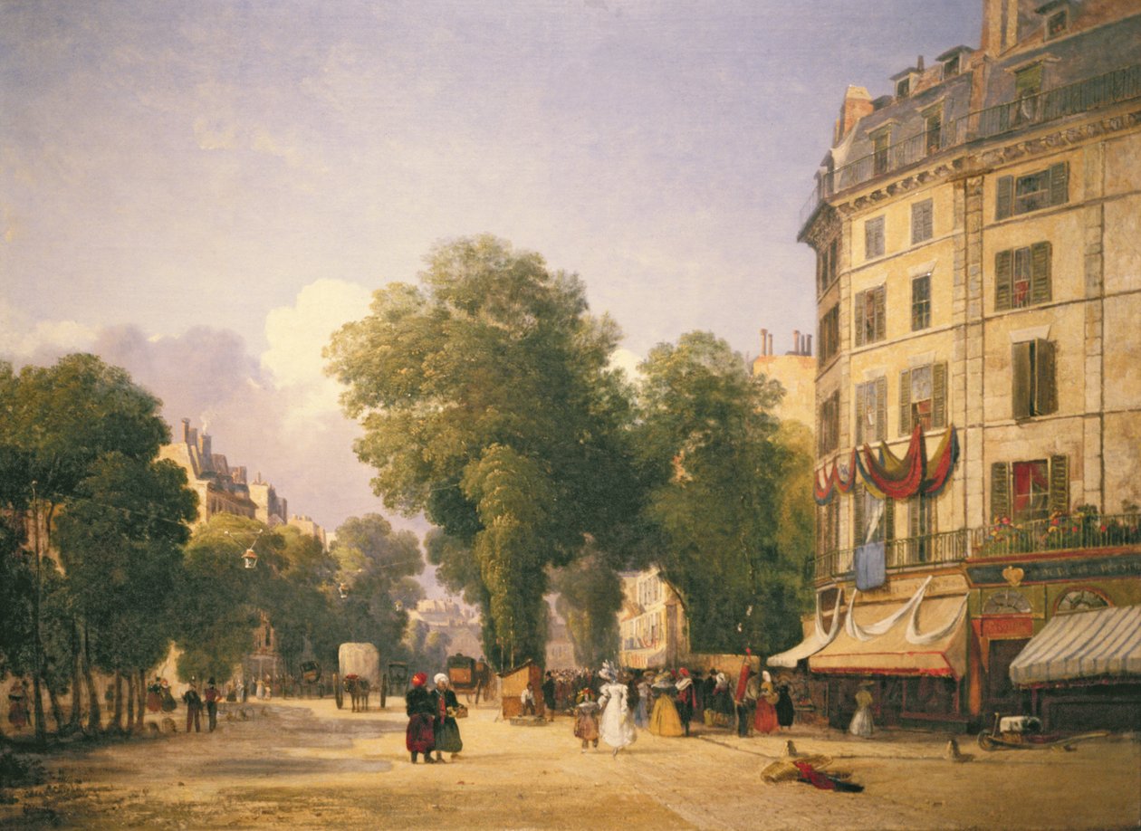 Boulevard des Capucines a Rue de la Paix (ma Place de la Pera) sarkán, Párizs, 1829 alkotó: Caleb Robert Stanley
