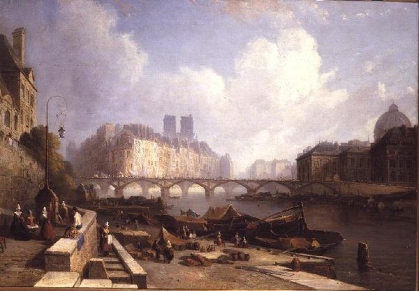 Az Ile de la Cite, Párizs, a Quai du Louvre-ból (olaj, vászon) alkotó: Caleb Robert Stanley