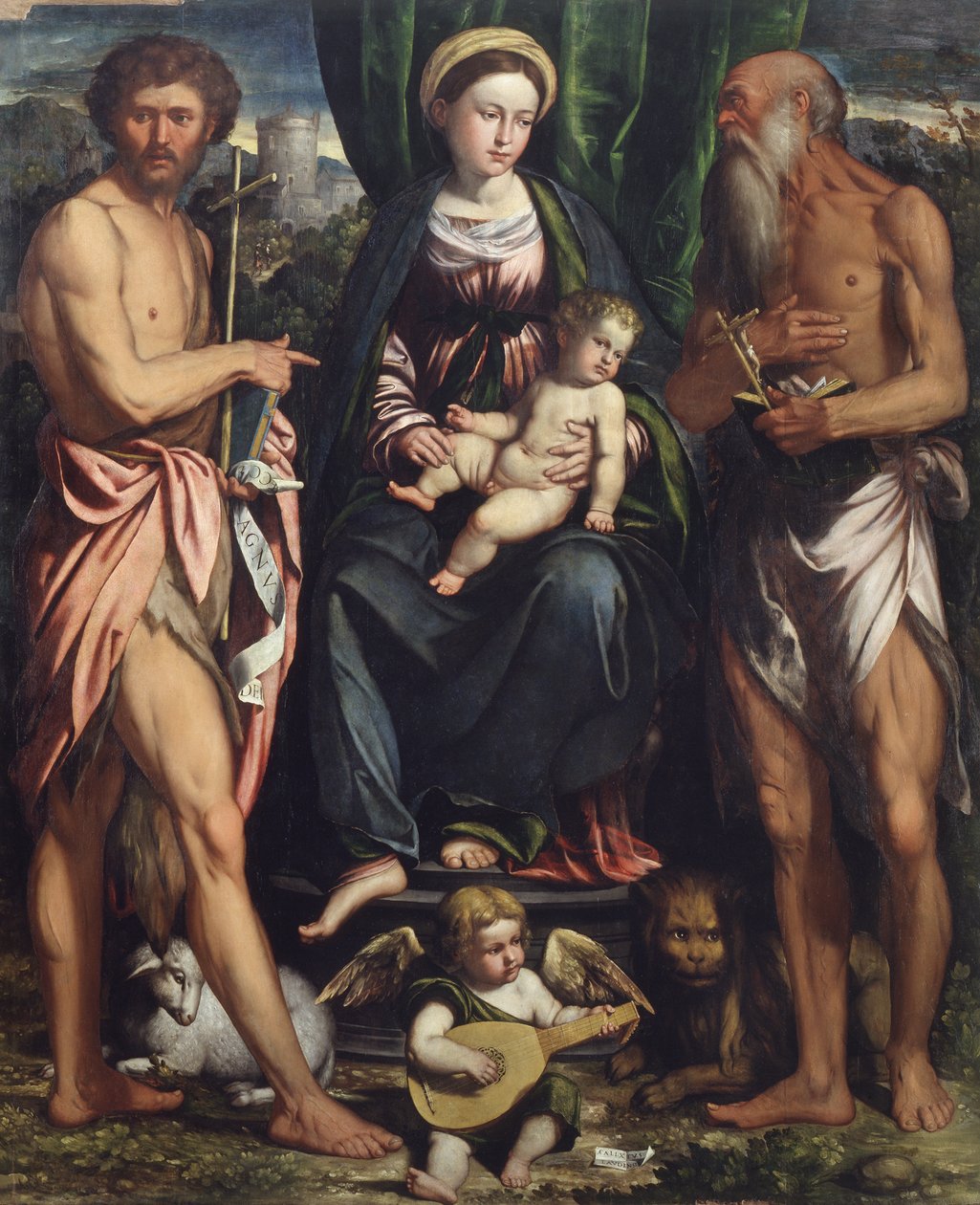 Madonna és gyermek Keresztelő Szent Jánossal és Szent Jeromossal alkotó: Callisto Piazza