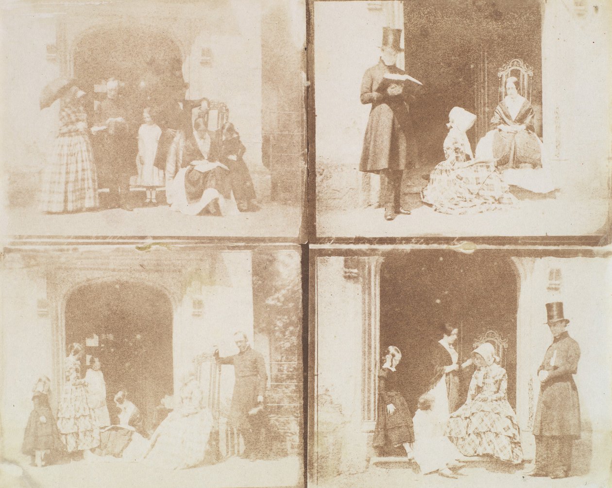 Négy csoportportré elérhetőségi lapja egy ajtóban, kb. 1850. alkotó: Calvert Jones