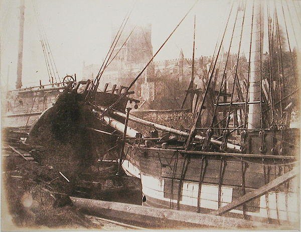 Sailing Vessels in Harbour, 1845 körül (sózott papírnyomat kalotípus negatívról) alkotó: Calvert Richard Jones