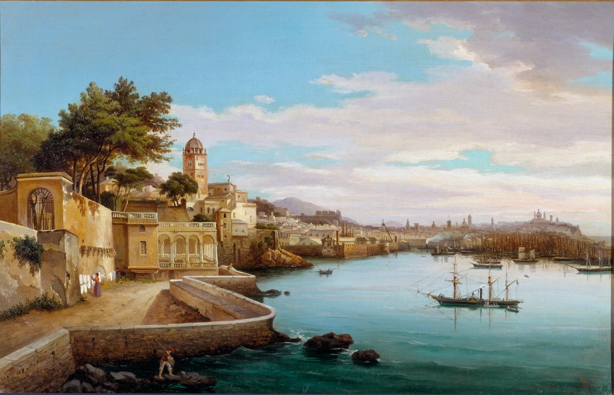 Genes kikötőjének kilátása (Genoa kikötője, Olaszország) Cambiaso festménye (XIX. század) Genes, Galleria d
