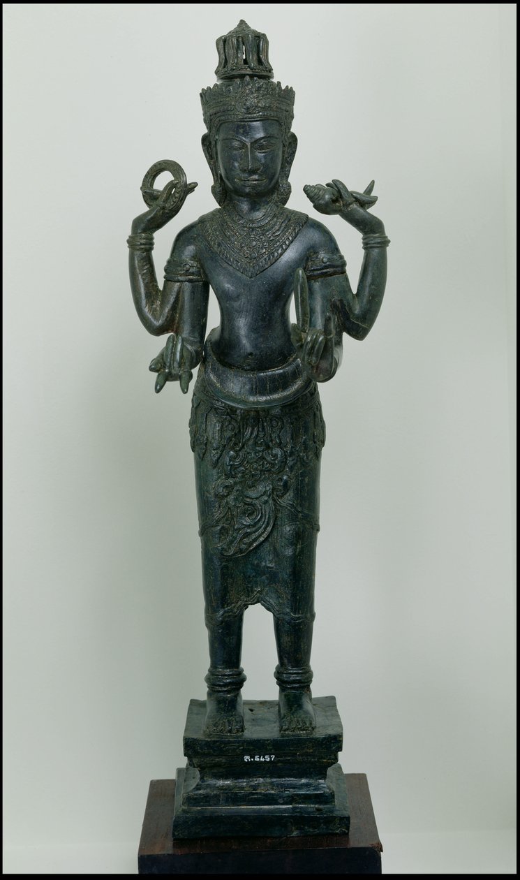 Vishnu szobra a hármas Vishnu, Narayana és Vasudeva alakjában, Angkor Thom (bronz) alkotó: Cambodian School