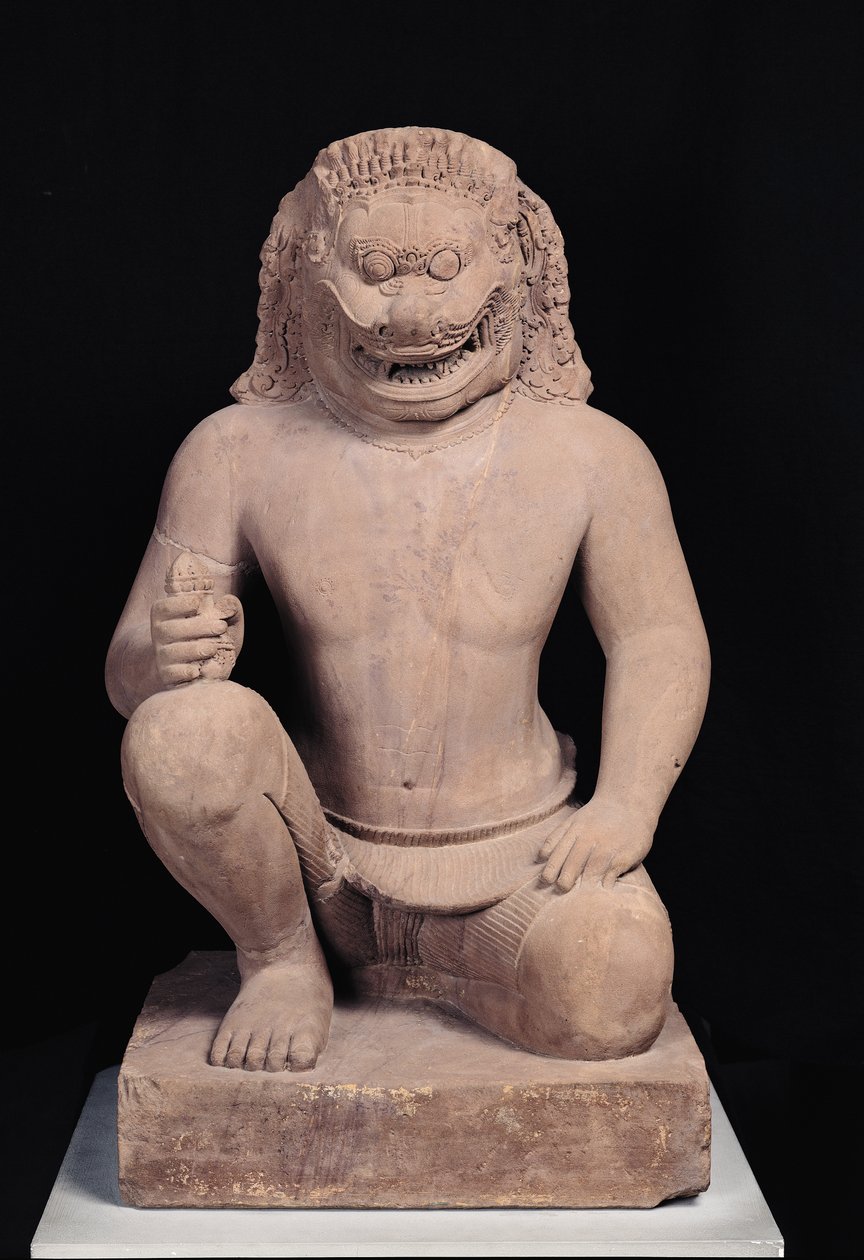 Oroszlánfejű gyám, Banteay Srei Style, 967 körül (homokkő) alkotó: Cambodian School