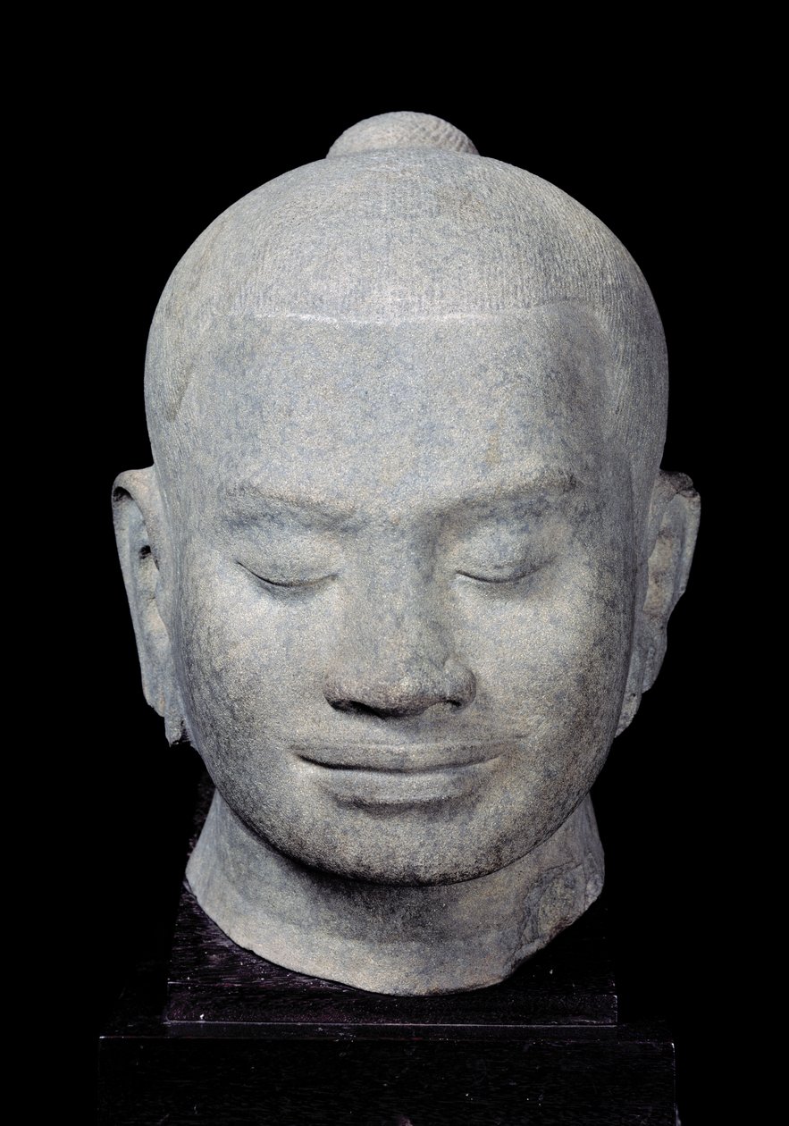 VII. Jayavarman király (1181-1218) Bayon-stílus feje, Preah kánból, 12-13. század (homokkő) alkotó: Cambodian School