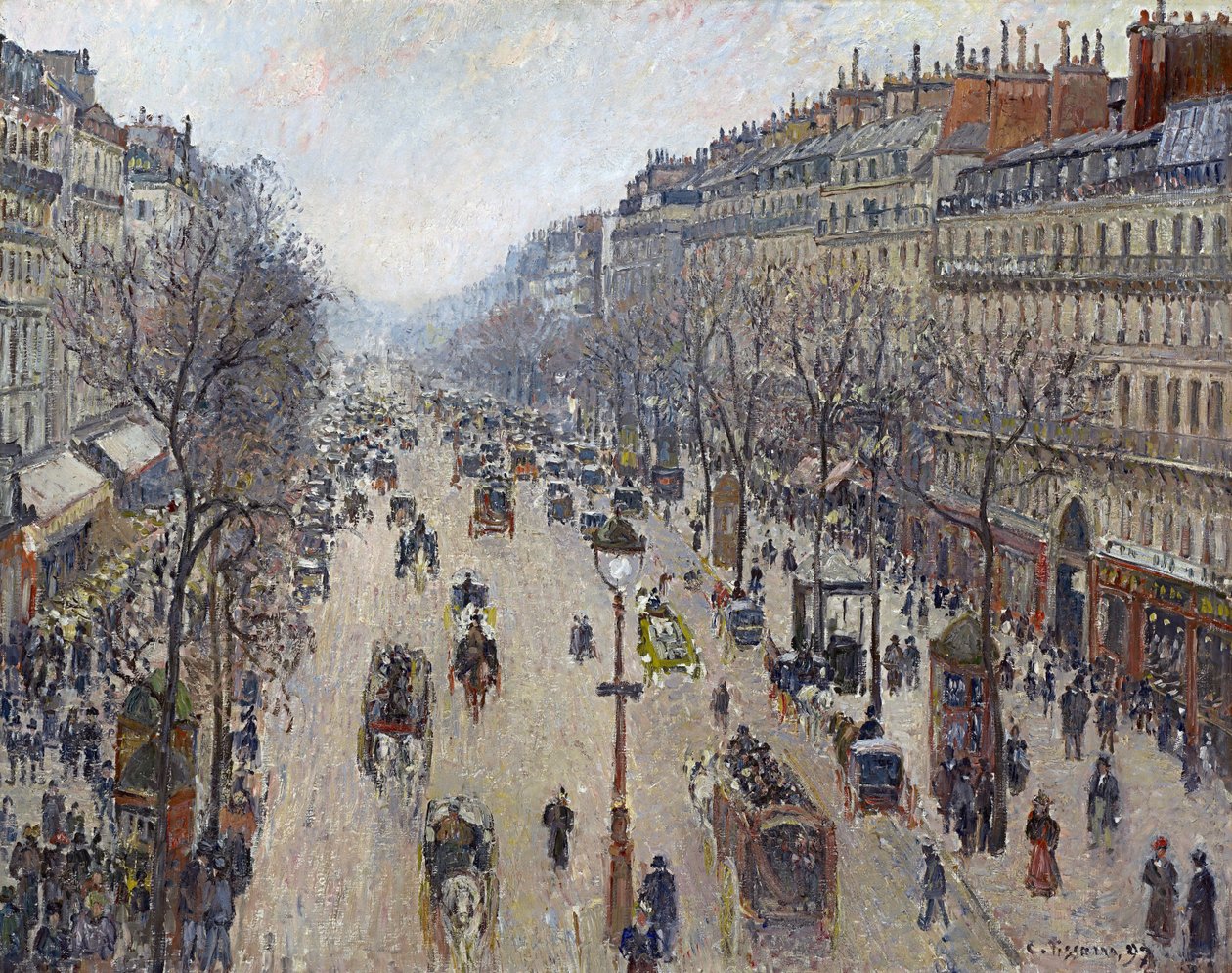 Boulevard Montmartre, reggel, felhős idő alkotó: Camille Jacob Pissarro