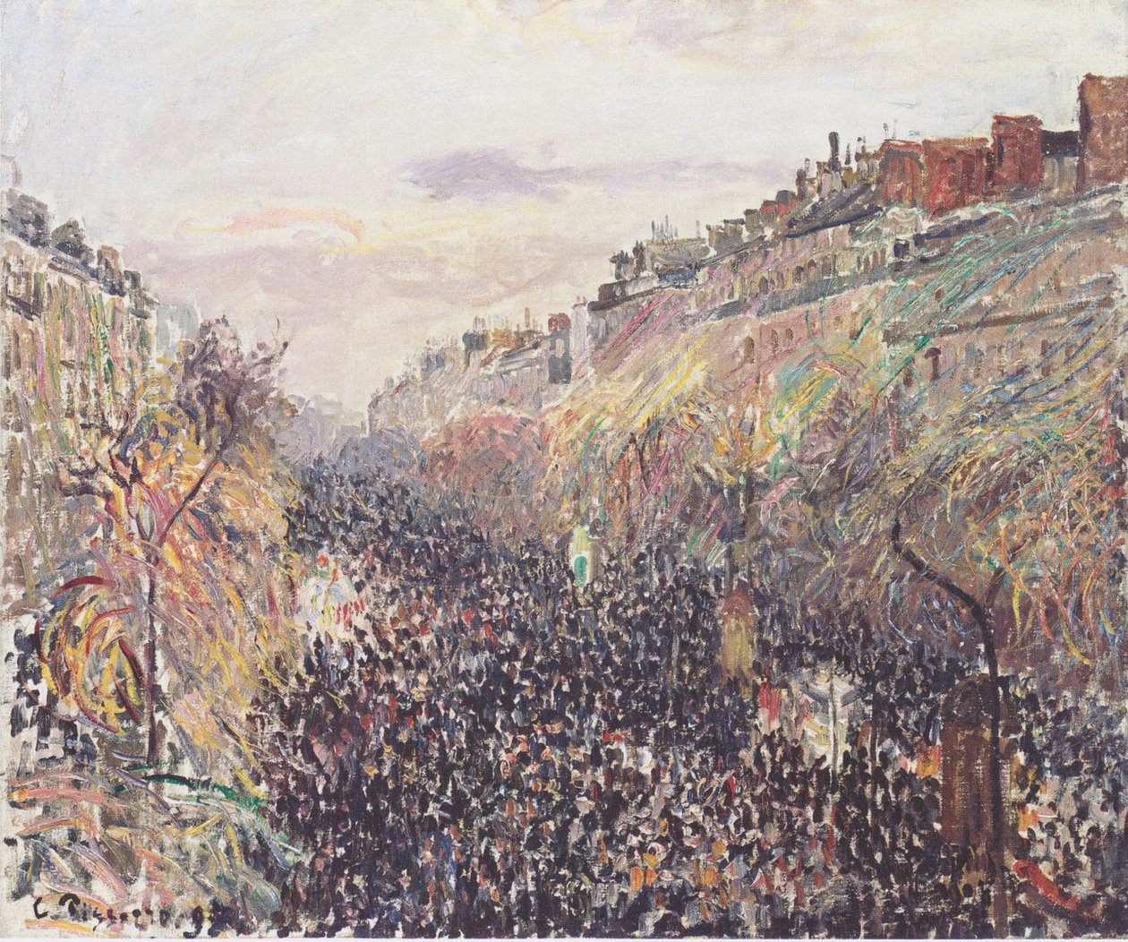 A Boulevard Montmartre, húshagyó kedd, napnyugtakor alkotó: Camille Jacob Pissarro