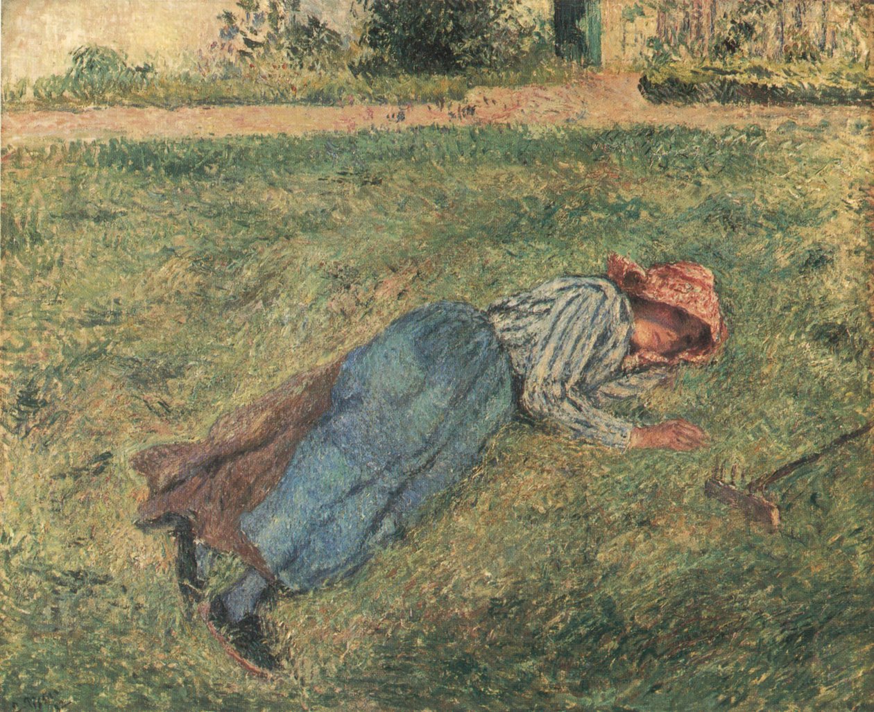 Le Repos, parasztasszony feküdt a fűben, Pontoise alkotó: Camille Jacob Pissarro
