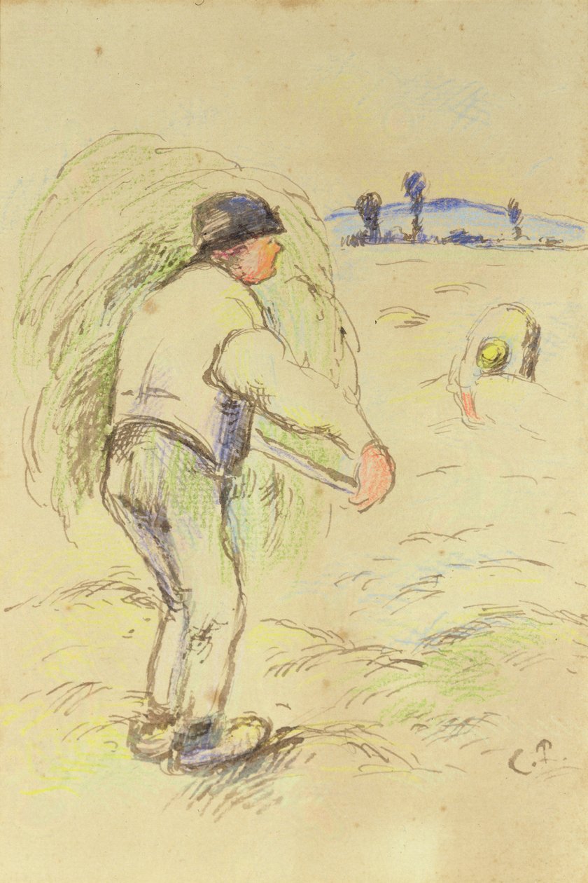 Paraszti szénakészítés, 1884 körül (wc és tinta papíron) alkotó: Camille Jacob Pissarro