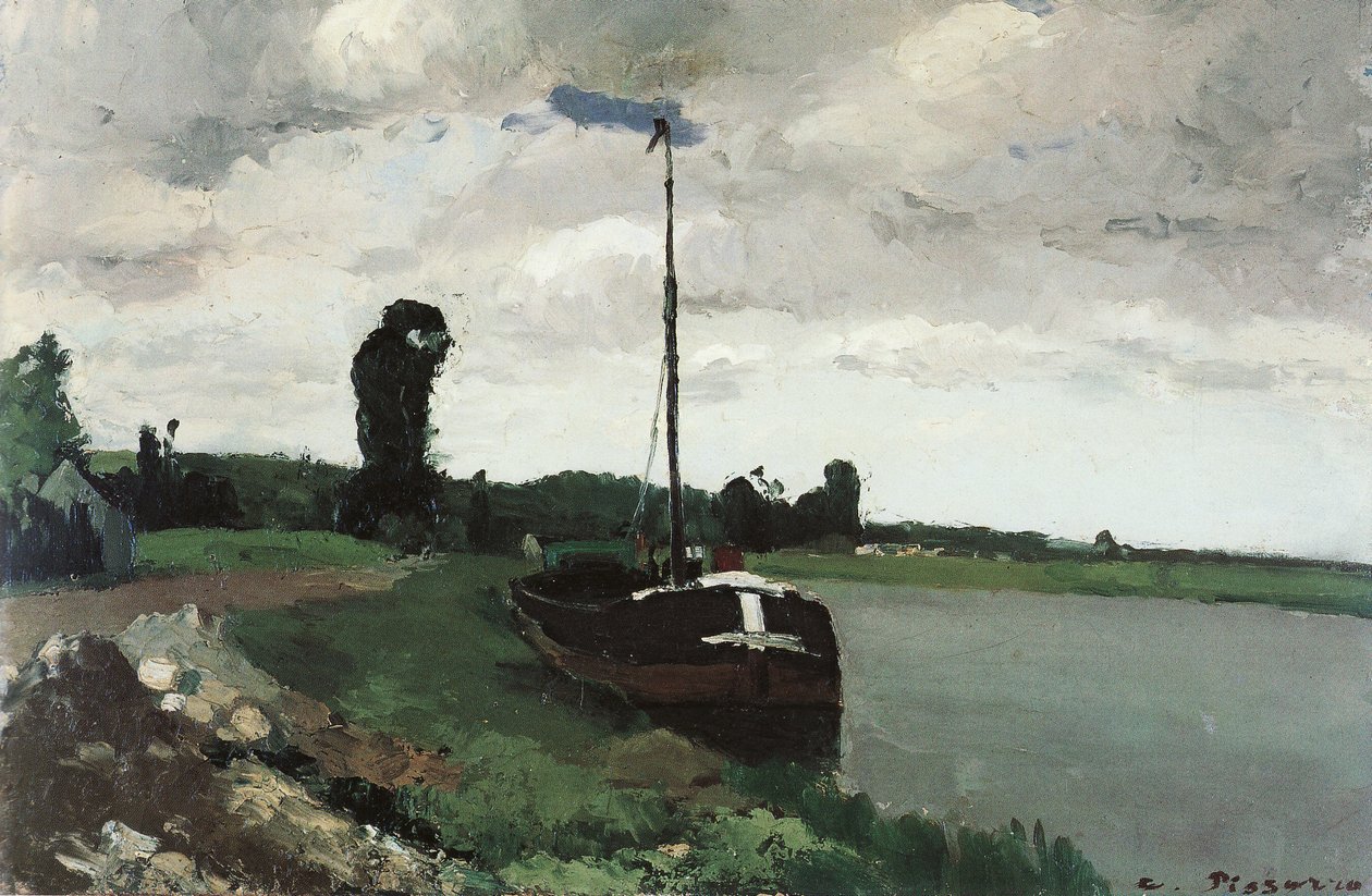 Folyópart Pontoise -ban alkotó: Camille Jacob Pissarro