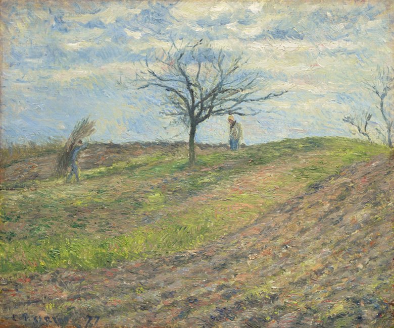 Télen szántott föld, egy ember köteggel 484 alkotó: Camille Jacob Pissarro