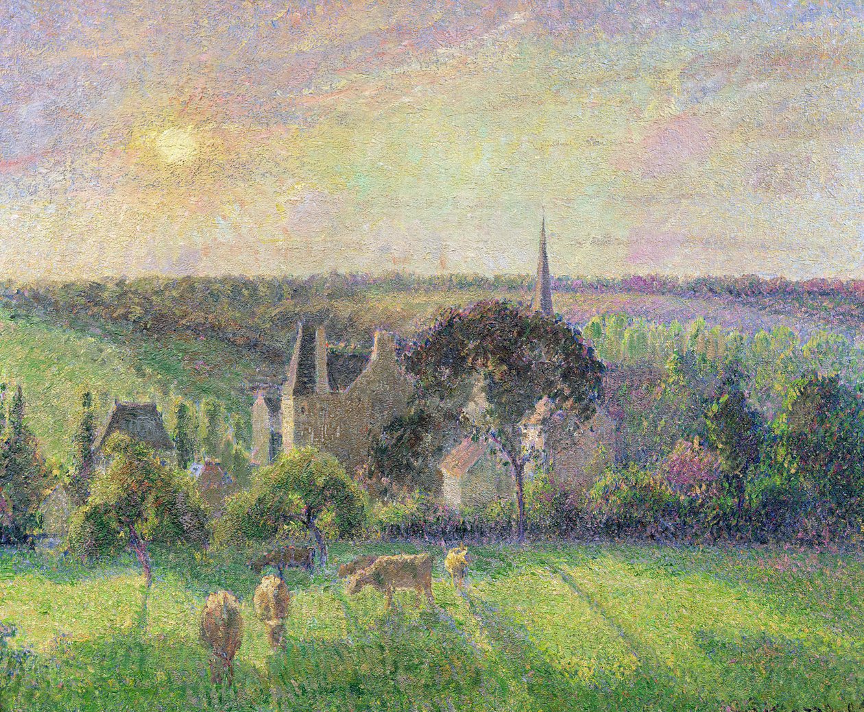 Eragny temploma és tanya, 1895 alkotó: Camille Jacob Pissarro
