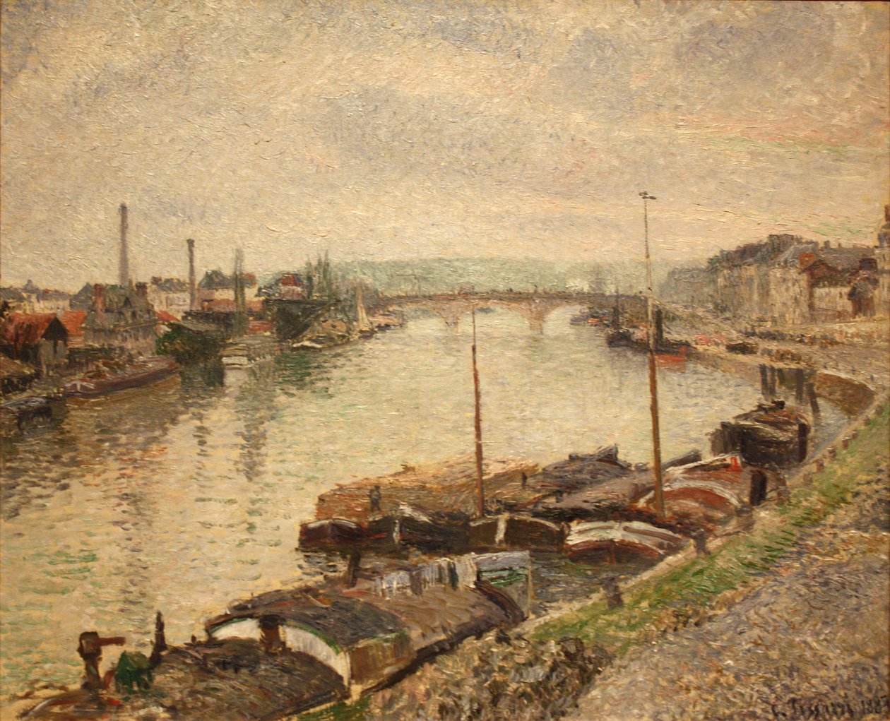 A kőhíd és bárkák Rouenben alkotó: Camille Jacob Pissarro