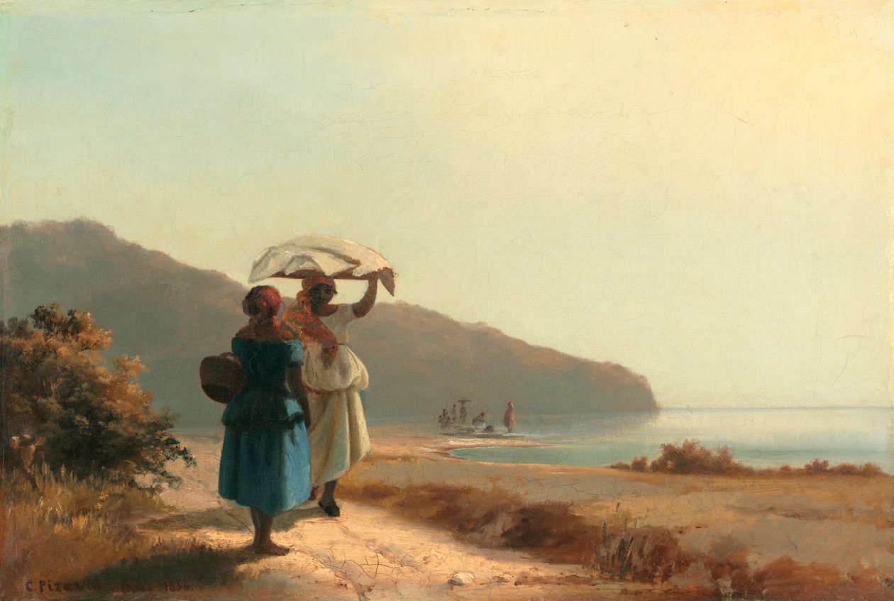 Két nő beszélget a tenger mellett alkotó: Camille Jacob Pissarro