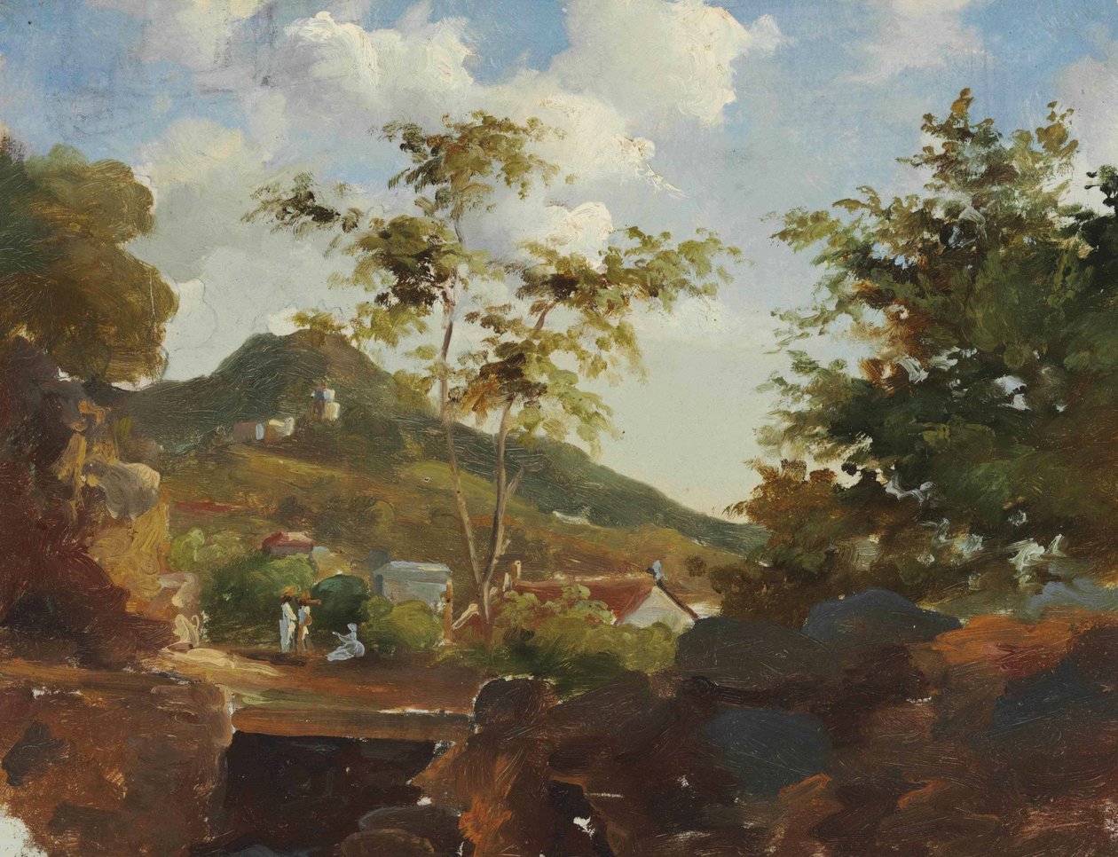 Falu a dűne lábánál alkotó: Camille Jacob Pissarro