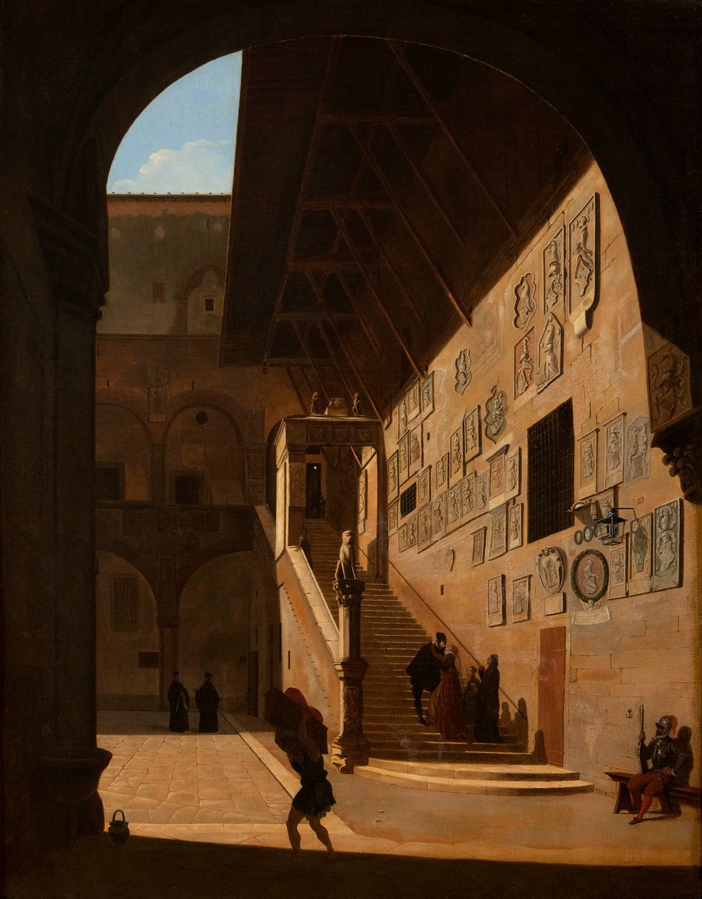 A firenzei Köztársaság régi palotájának belső képe (ma Palazzo del Popolo vagy Bargello) 1822 alkotó: Camille Marie Bonnard