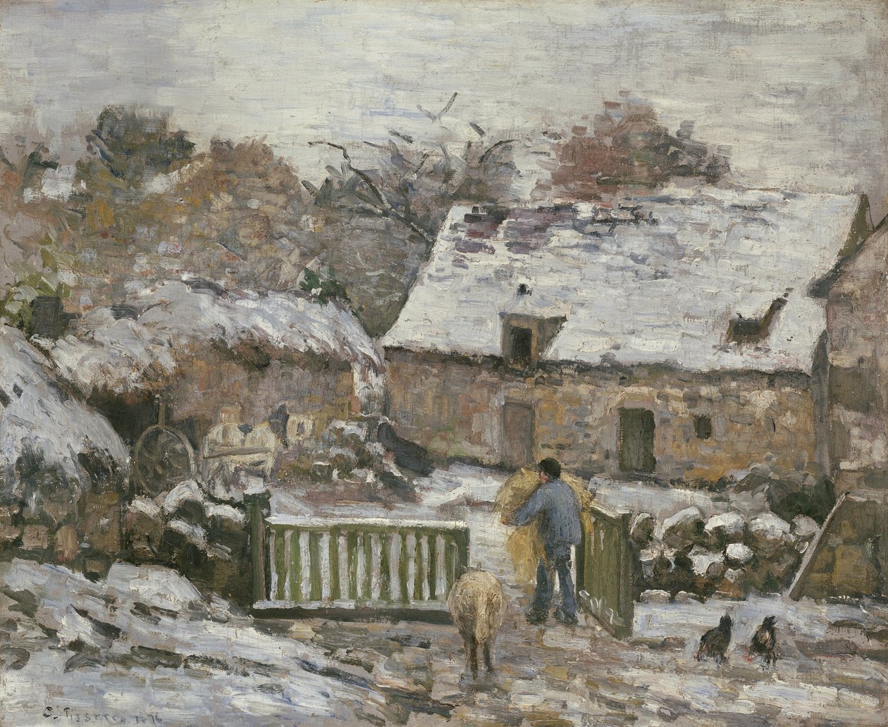 Egy farm Montfoucault-ban: Hó hatása, 1876 alkotó: Camille Jacob Pissarro