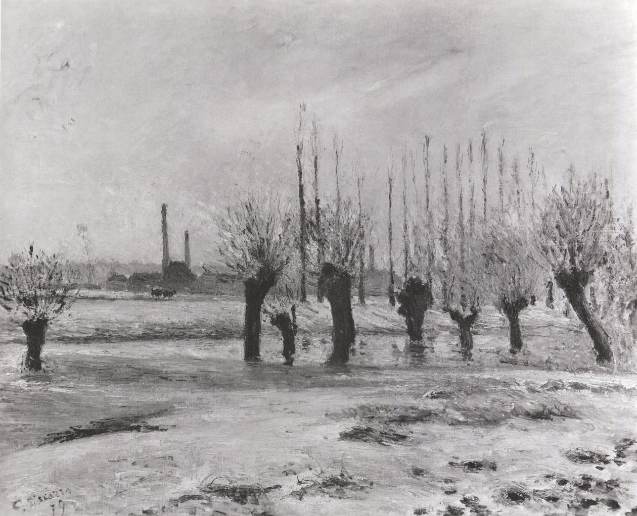 Banks of the Oise at Pontoise, A hó hatása alkotó: Camille Jacob Pissarro