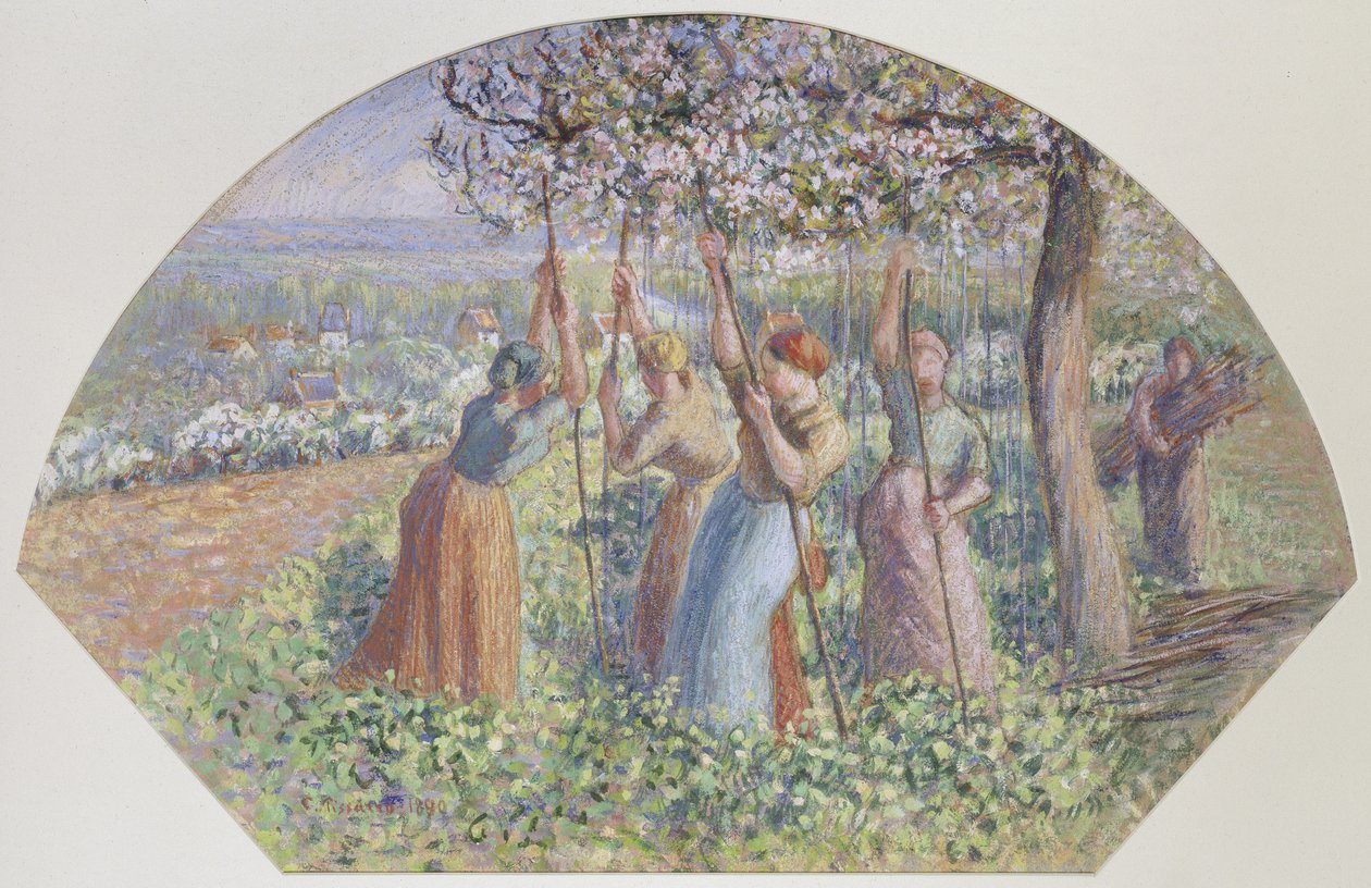 Rajzoló dizájn: Borsófogók, 1890 (gouache, fekete kréta, durva barna papíron) alkotó: Camille Jacob Pissarro