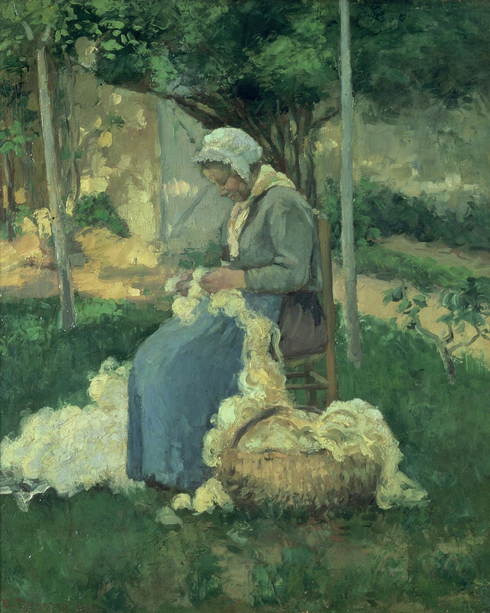 Gyapjú kártoló parasztasszony, 1875 alkotó: Camille Jacob Pissarro