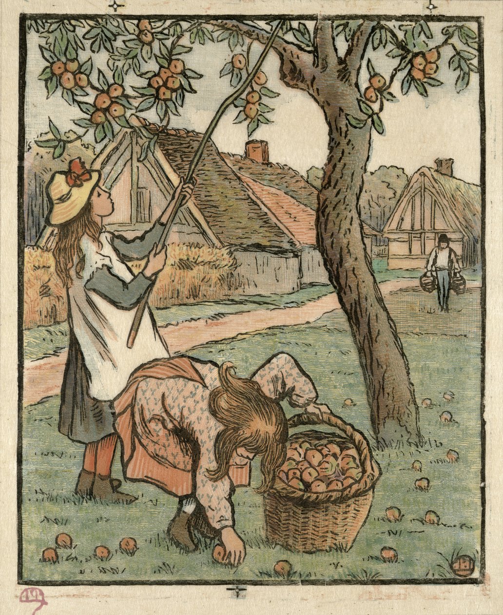 Almák gyűjtése, a „Travaux des Champs”-ból, Lucien Pissarro (1863-1944) metszetében, Londonban, 1893-ban alkotó: Camille Jacob Pissarro