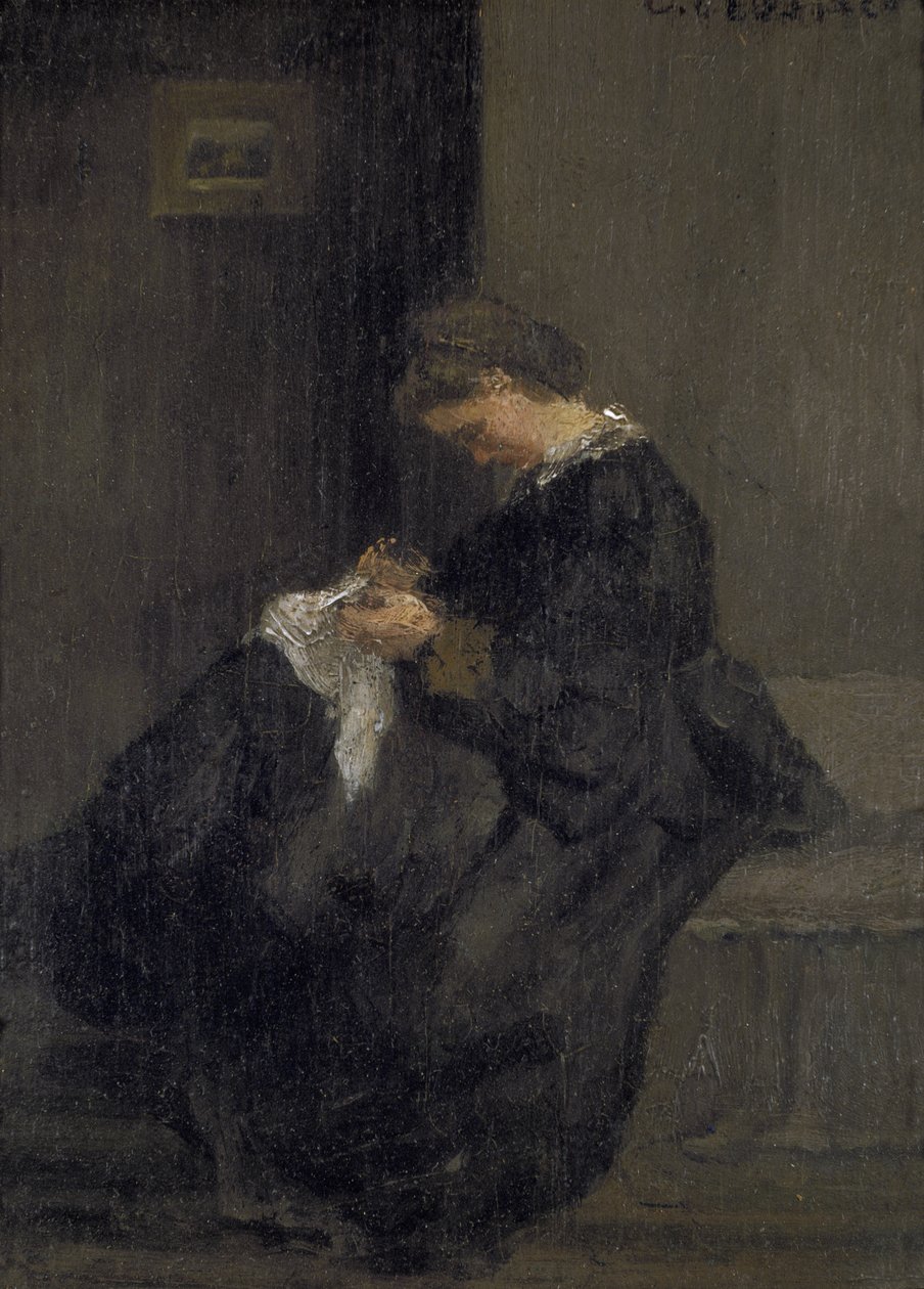 Madame Pissarro varrás, 19. század alkotó: Camille Jacob Pissarro