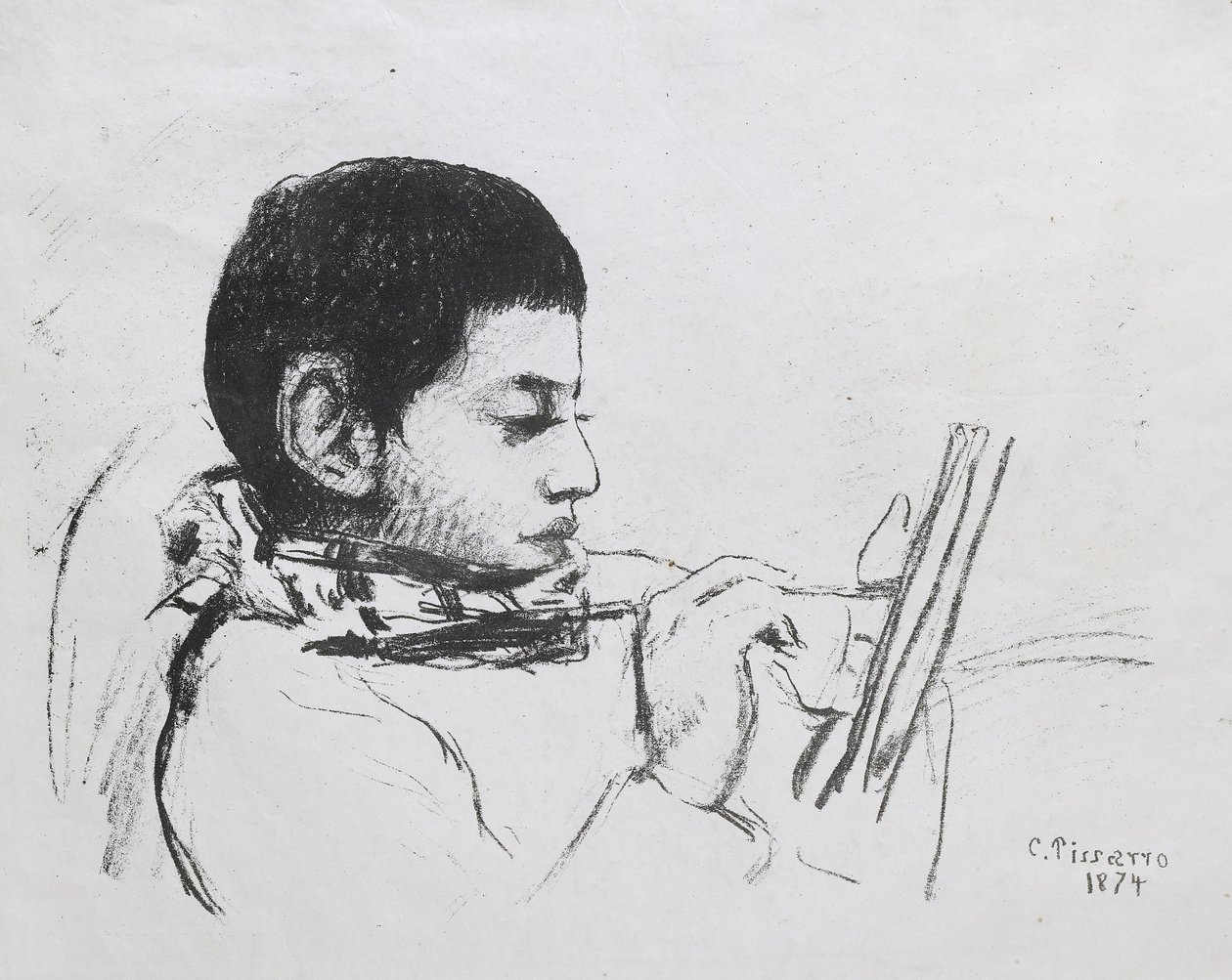 Lucien Pissarro portréja, 1874 (litográfia) alkotó: Camille Jacob Pissarro