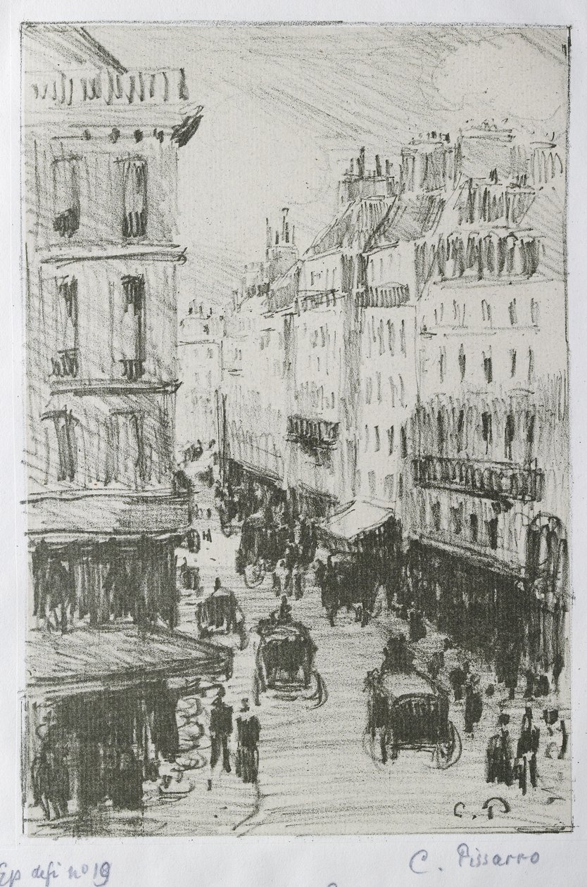 Rue Saint-Lazare, Párizs, 1897 (litográfia cinkről) alkotó: Camille Jacob Pissarro