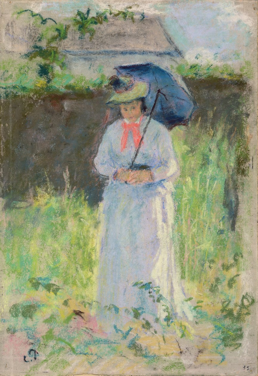 Nő napernyős (pasztell, papíron) alkotó: Camille Jacob Pissarro
