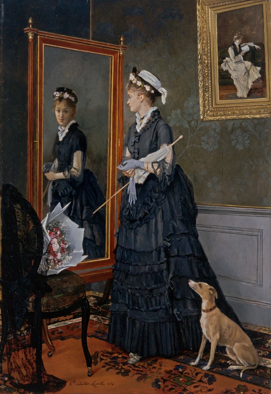 Elegáns Nő Nézi Magát A Tükörben alkotó: Camille Leopold Cabaillot Lasalle