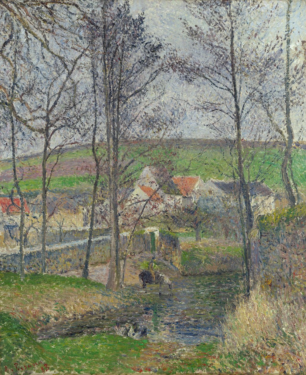 A Viosne partjai Osnyban szürke időben, télen alkotó: Camille Jacob Pissarro