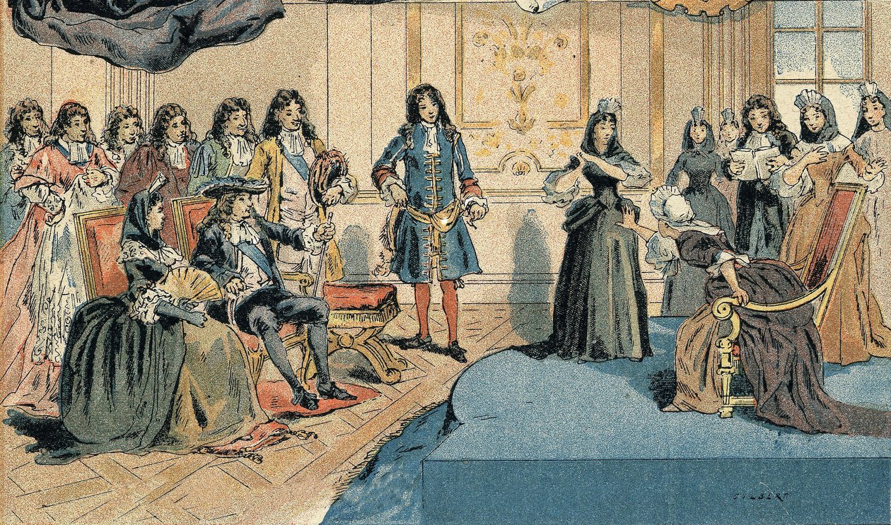 Jean Racine „” Athalie” ábrázolása XIV. Lajos (1638-1715) és Madame (Mariquise) de Maintenon (Francoise d