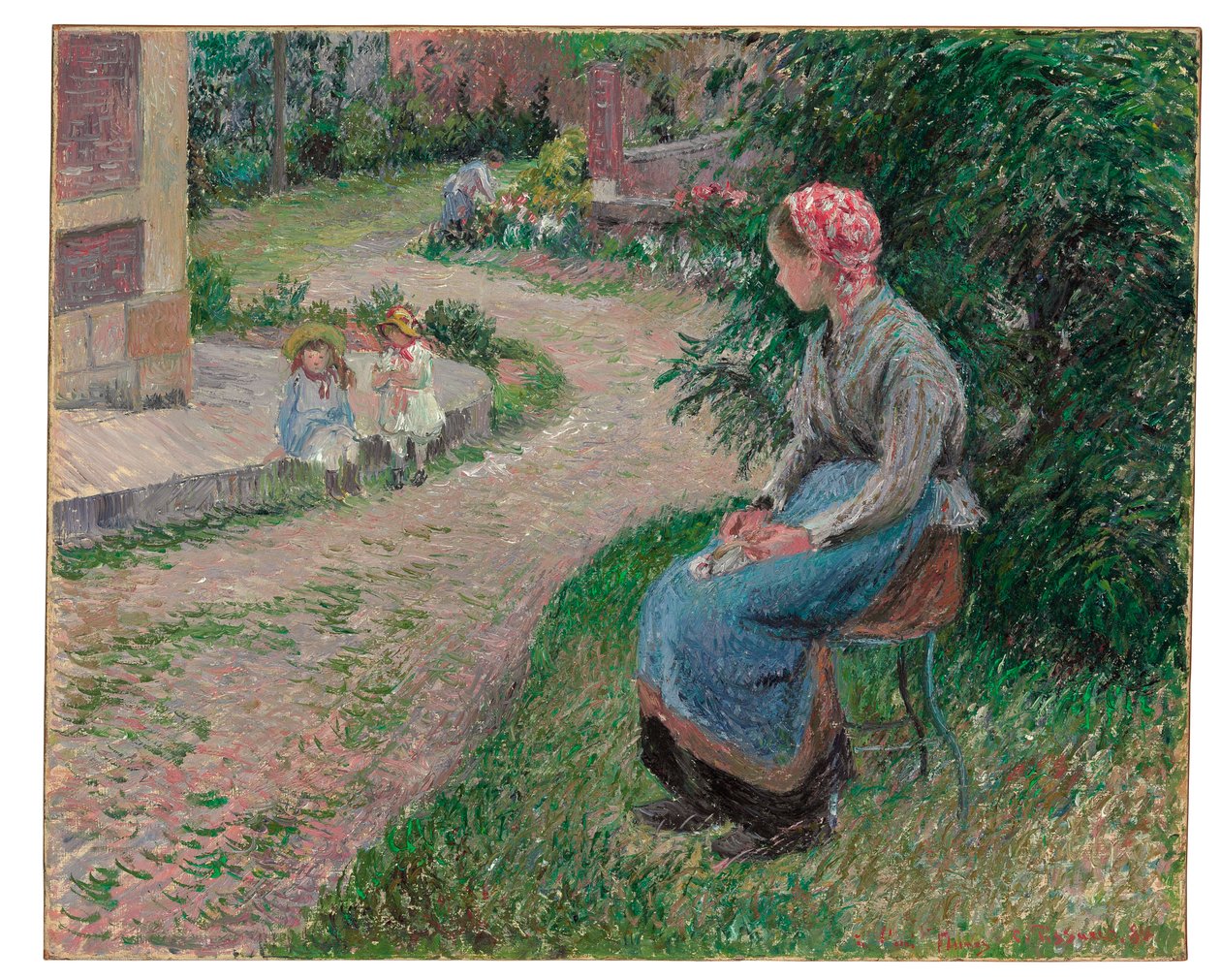 Egy szolga ül a kertben Eragnyban, 1884 alkotó: Camille Jacob Pissarro