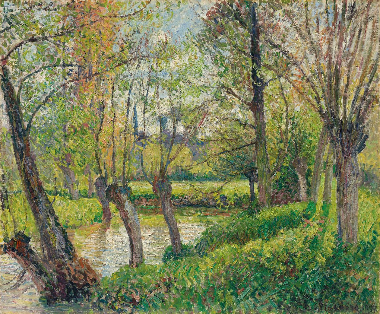 Az Epte partja Éragnynál, lenyugvó nap, 1897. alkotó: Camille Jacob Pissarro