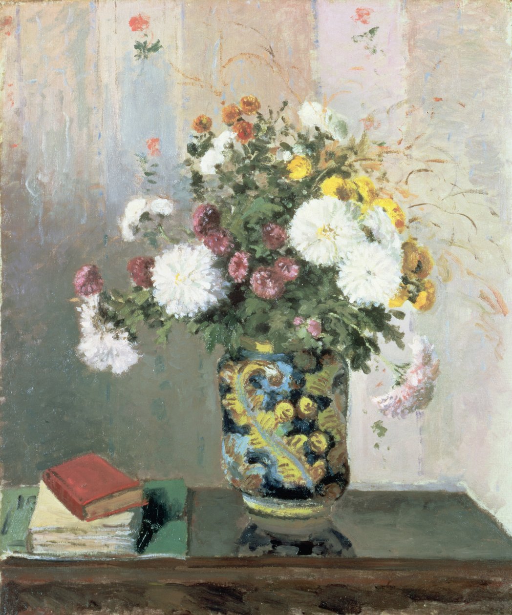 Virágcsokor, krizantém kínai vázában alkotó: Camille Jacob Pissarro