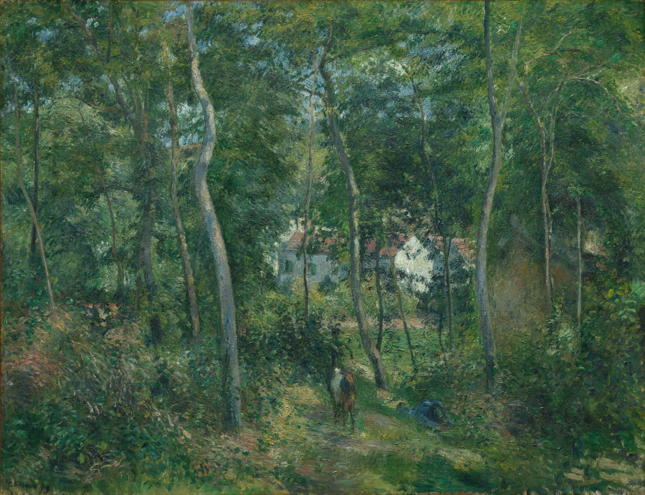 Az erdő széle LHermitage közelében, Pontoise, 1879. alkotó: Camille Jacob Pissarro
