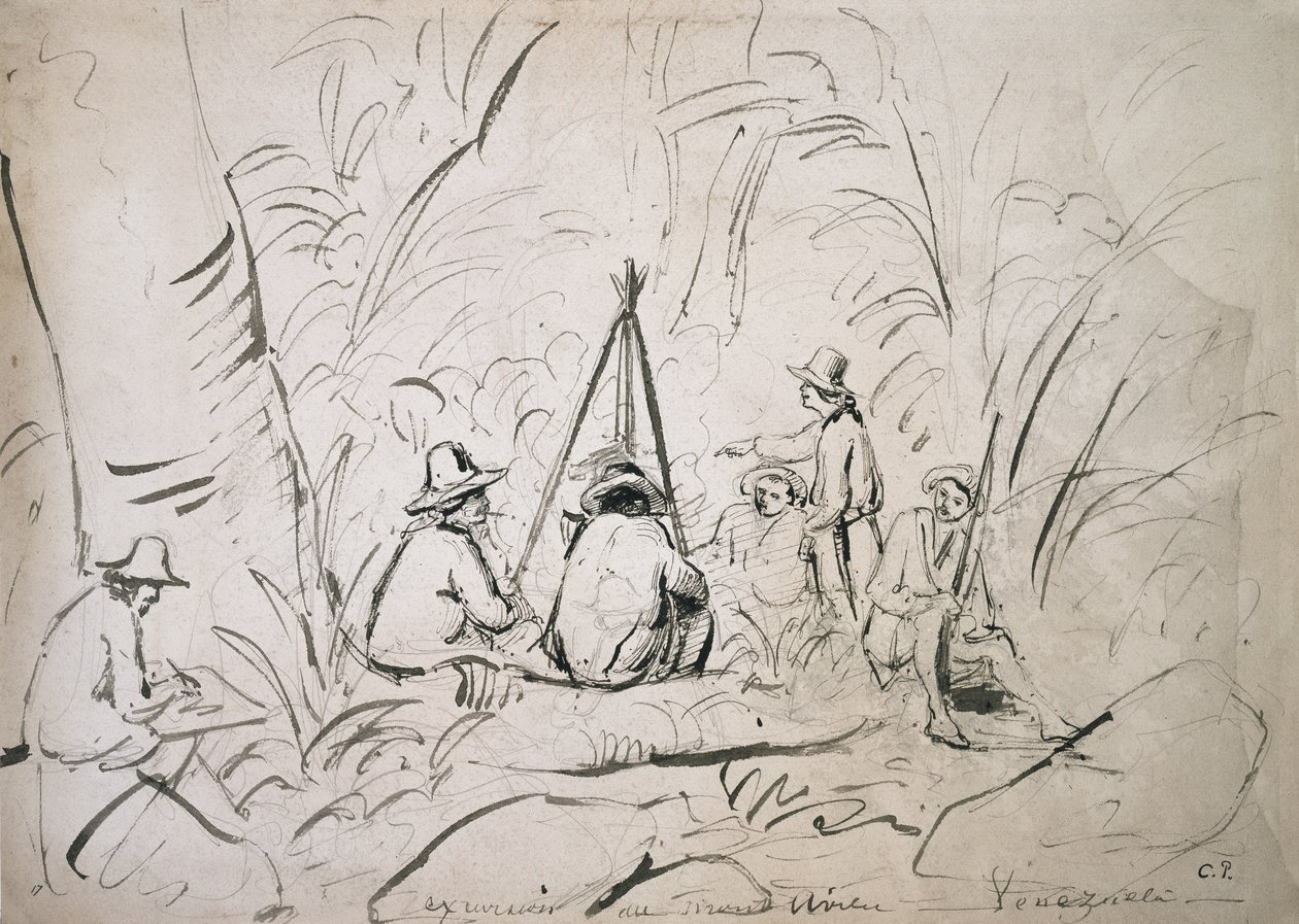 Kirándulás Mont Avilába, Venezuelába (ceruza tollal és tintával papíron) alkotó: Camille Jacob Pissarro