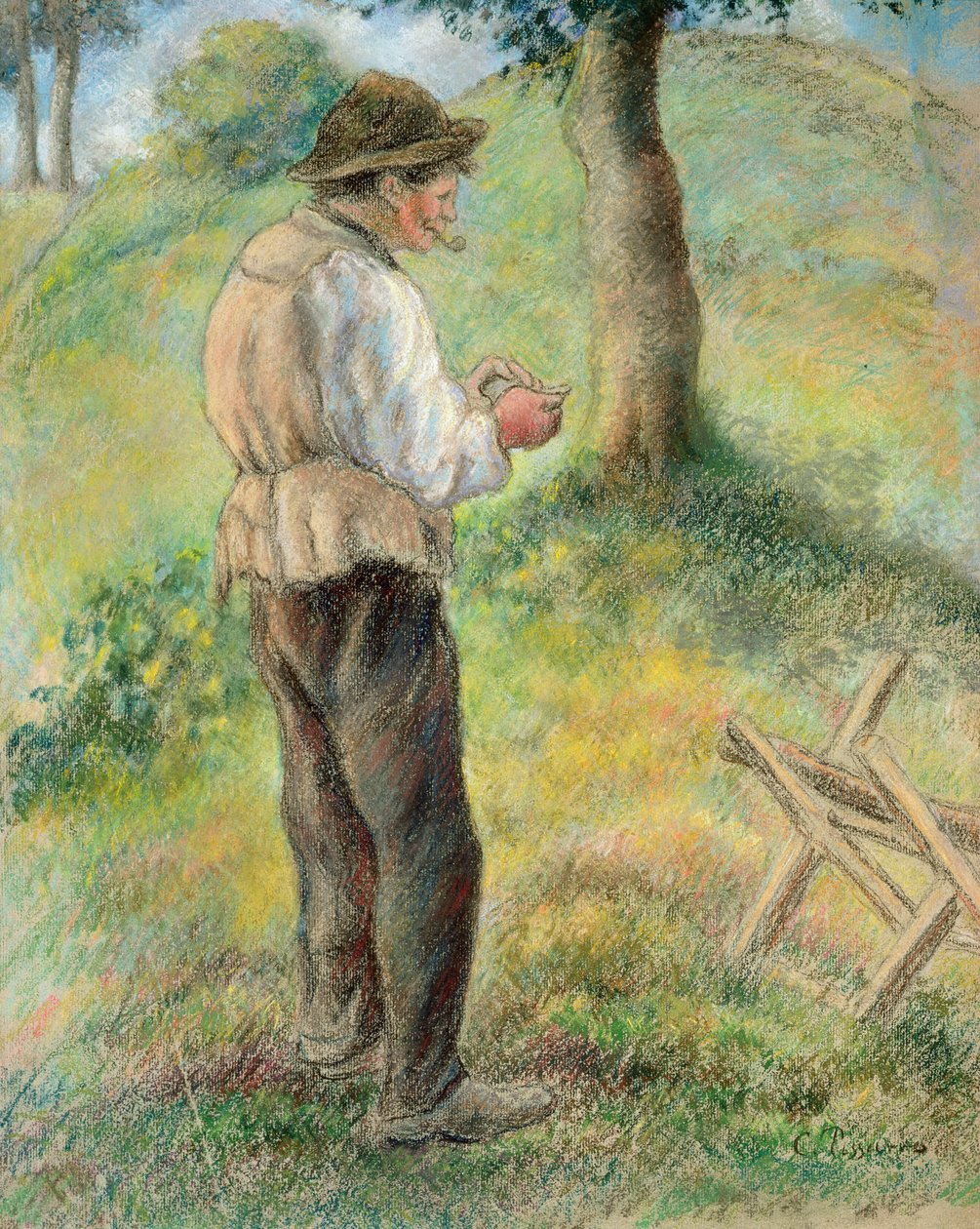 Dinnyés atya pipáját gyújtja, 1879 körül alkotó: Camille Jacob Pissarro