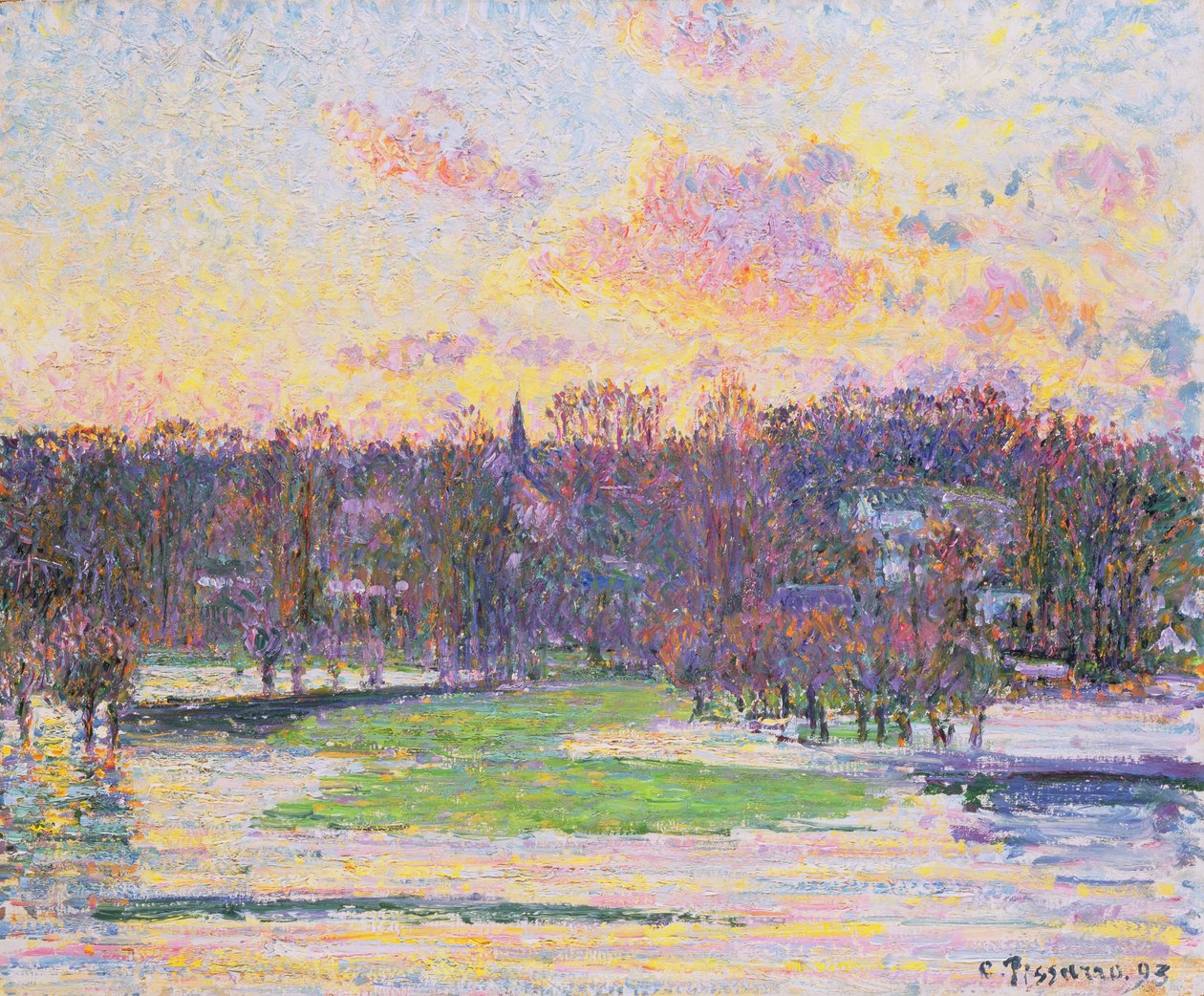 Elárasztott naplemente alkotó: Camille Jacob Pissarro