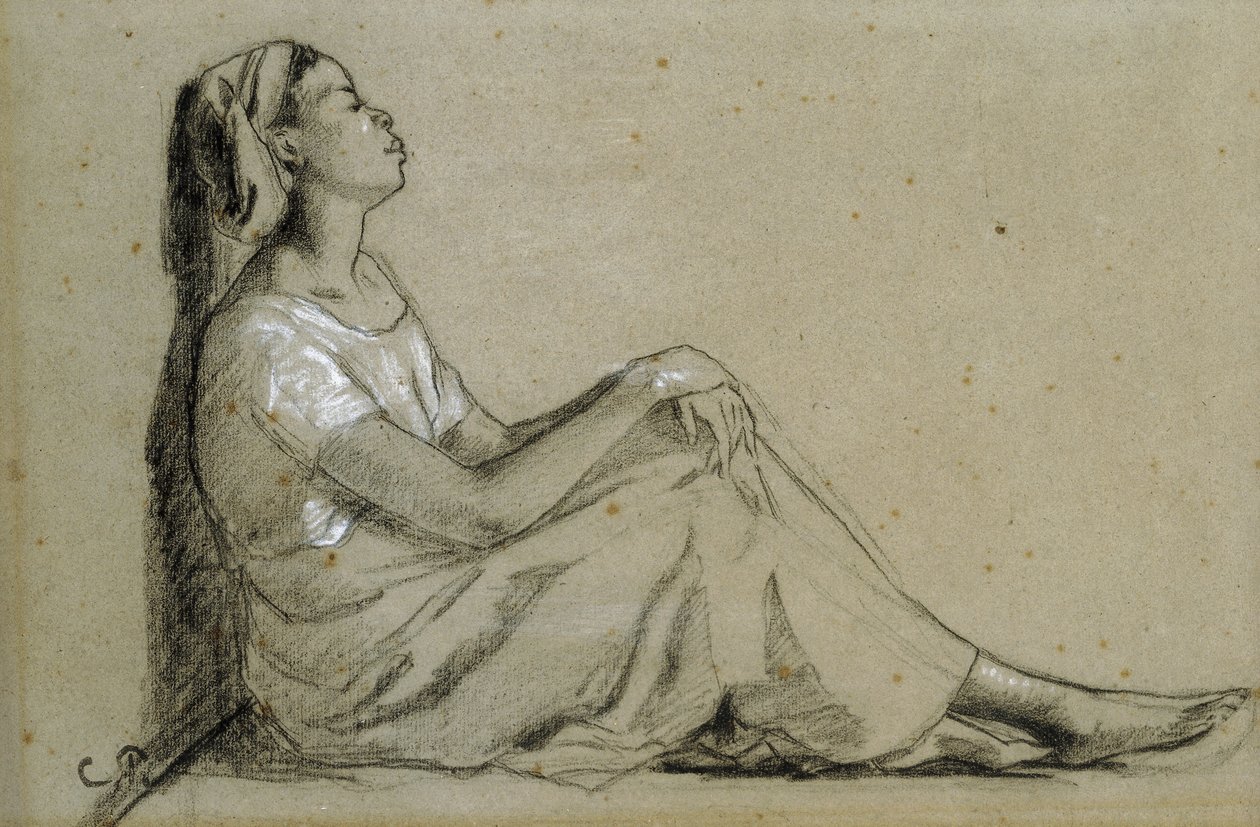 Fiatal fekete nő ülő, 1855-57 alkotó: Camille Jacob Pissarro
