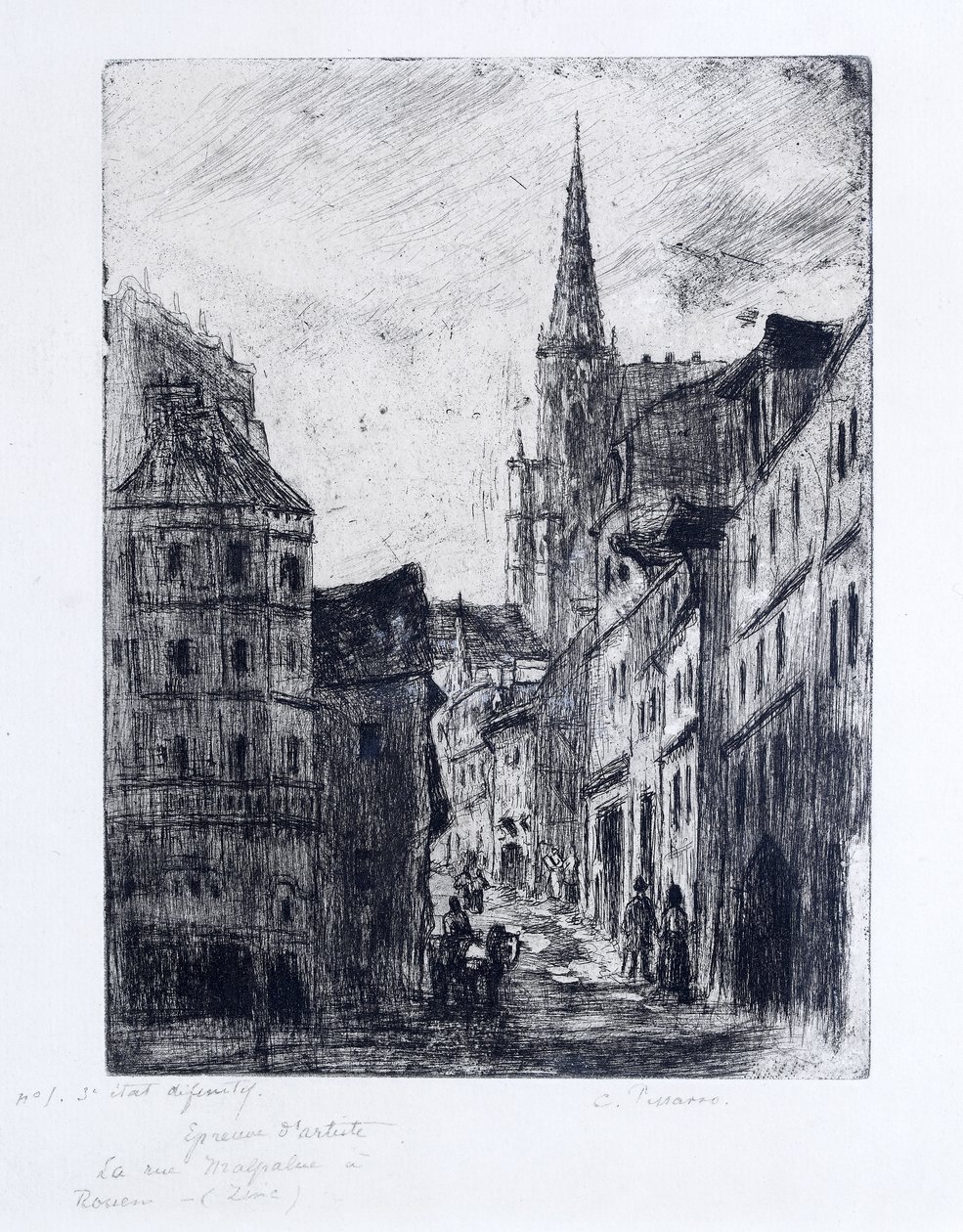 Rue Malpalue, Rouen, 1885 körül alkotó: Camille Jacob Pissarro