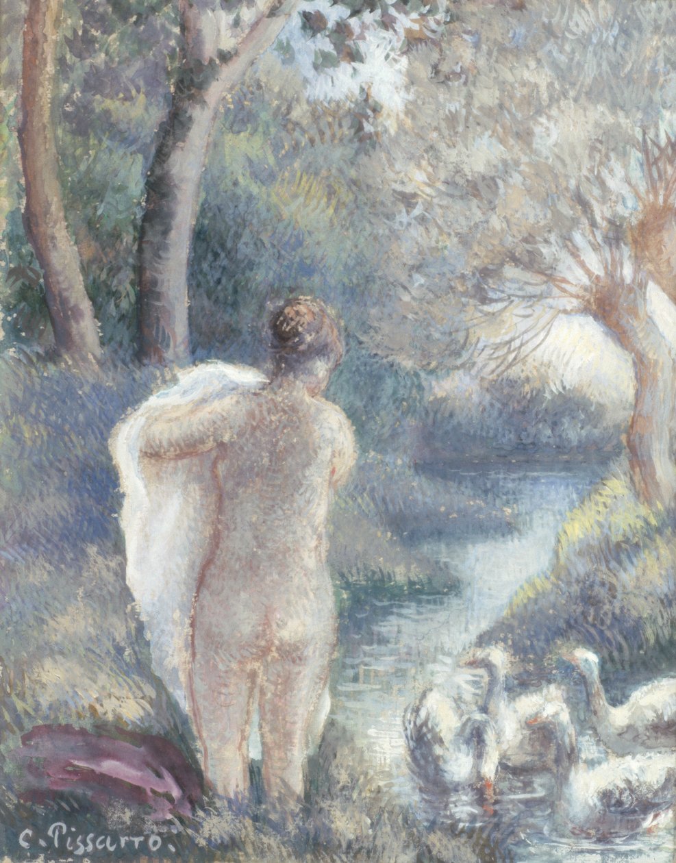 Akt hattyúkkal, 1895 körül (a tanulmányt lásd: 259307) alkotó: Camille Jacob Pissarro