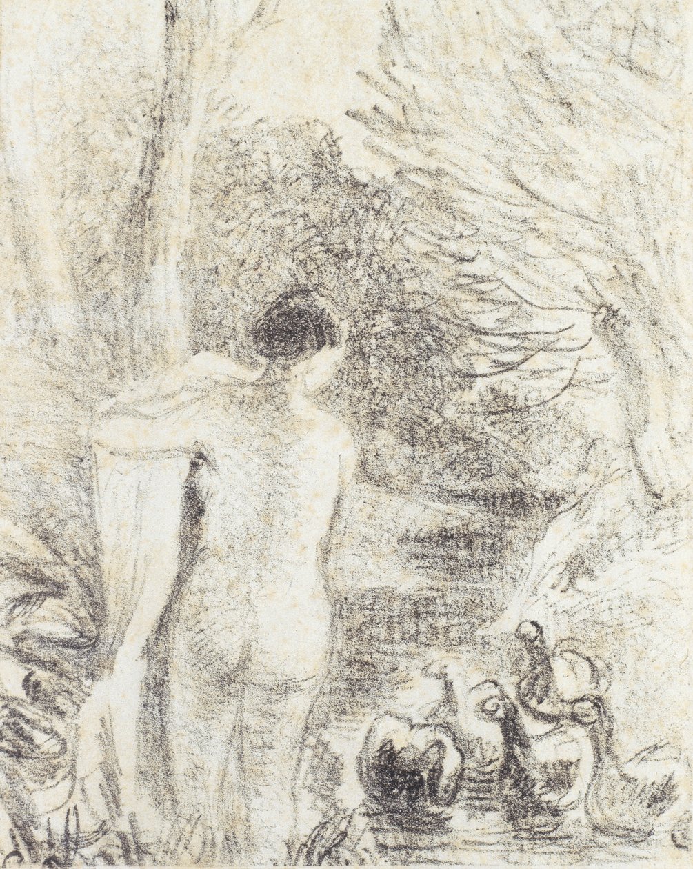 Akt hattyúkkal, 1895 körül (258996. tanulmány) alkotó: Camille Jacob Pissarro