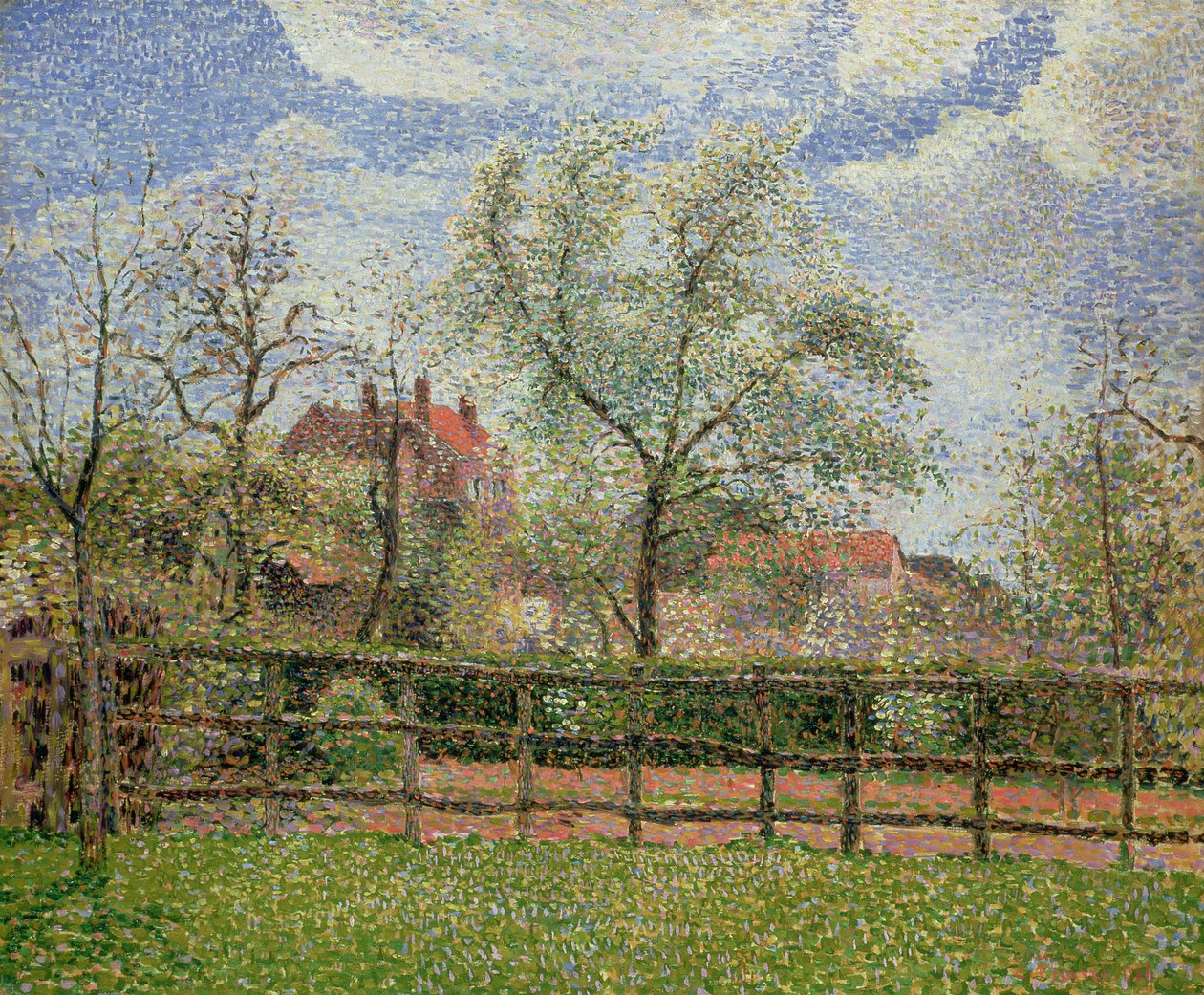 Körtefák és virágok Eragnyban, reggel, 1886 alkotó: Camille Jacob Pissarro