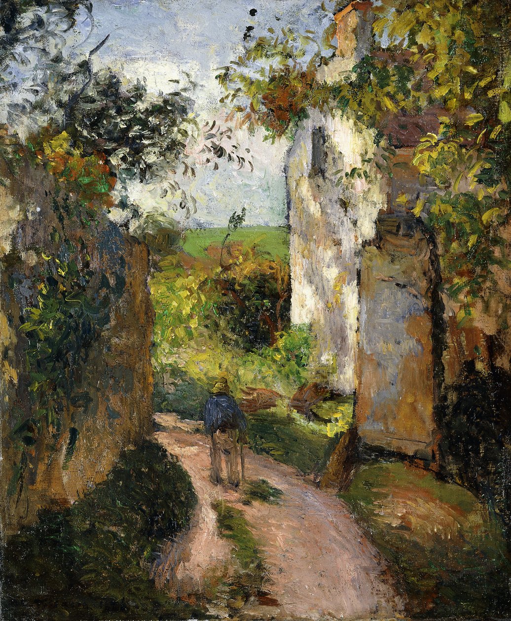 Paraszt egy ház melletti sikátorban, Pontoise; Paraszt egy sikátorban az Ermitázsban, Pontoise, 1876 alkotó: Camille Jacob Pissarro