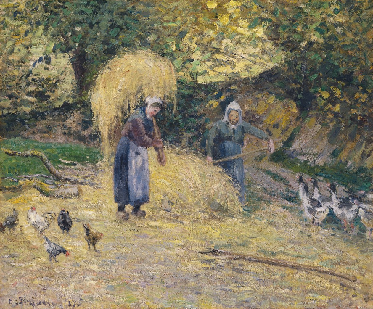 Parasztok szalmát hordanak, Montfoucault, 1875 alkotó: Camille Jacob Pissarro