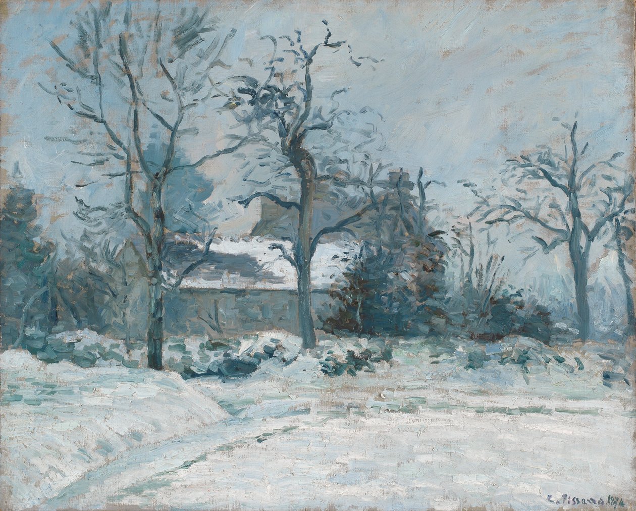 Piette háza Montfoucault-ban, Hóeffektus, 1874 alkotó: Camille Jacob Pissarro