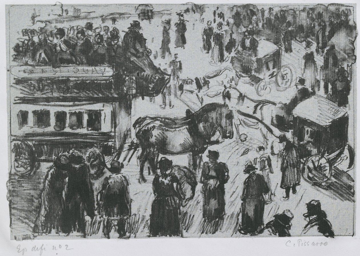 Place du Havre, Párizsban, kb. 1897 (litográfia cinkről) alkotó: Camille Jacob Pissarro
