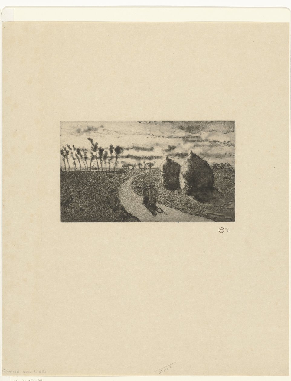 Alkonyat szénakazalokkal Crepuscule avec Meules alkotó: Camille Jacob Pissarro