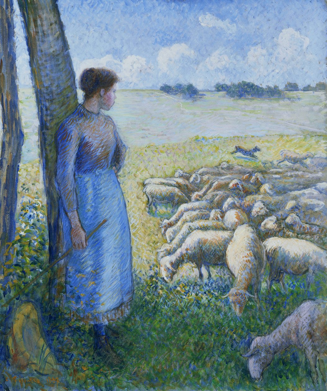 Pásztorlány és juh; Bergere et Moutons, 1887 alkotó: Camille Jacob Pissarro